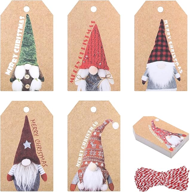 HONMOK 150 Pieces Christmas Tag Brown Kraft Paper Gift Tags Card with 98 feet Cotton Rope Small Xmas Present Labels Hanging Tags for Arts & Craft Merry Christmas Holiday Party Supplies