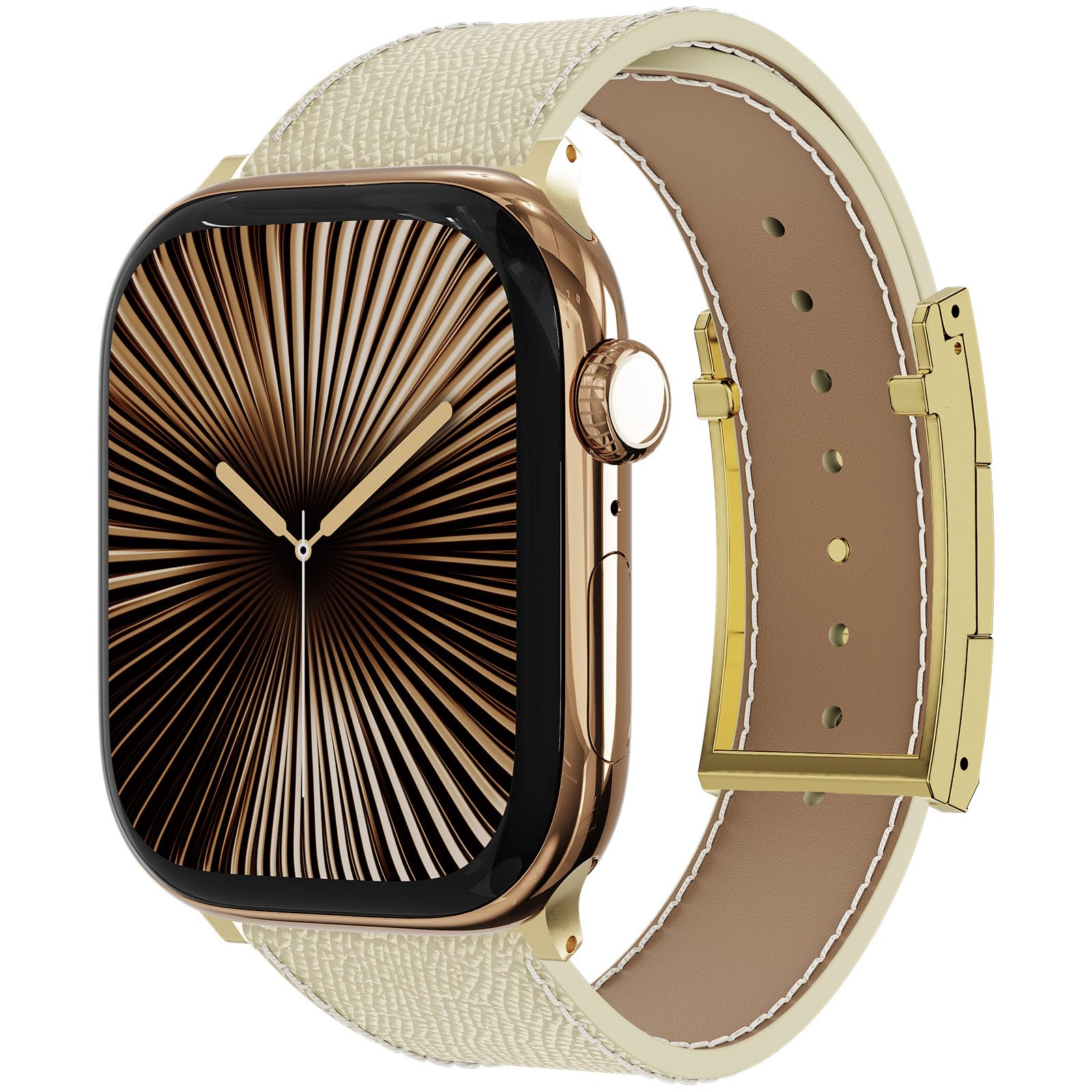 Leather Watch Band with Magnetic Buckle,Dressy Apple Watch Ultra Leather Band Rugged Durable Replacement Strap for Men & Women — view 5