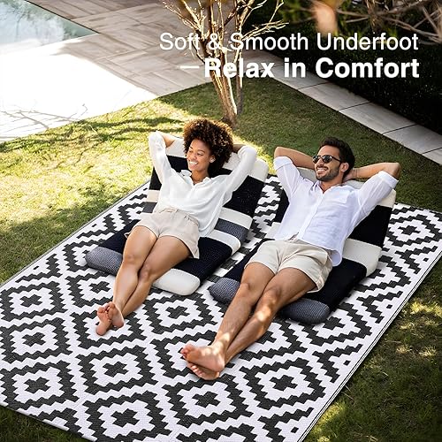 Vista 5 de OLANLY Waterproof Outdoor Rug 5x8 ft, Outdoor Plastic Straw Rug for Camping, RV Mat Outside, Indoor Outdoor Carpet for Porch, Deck, Backyard, Negro