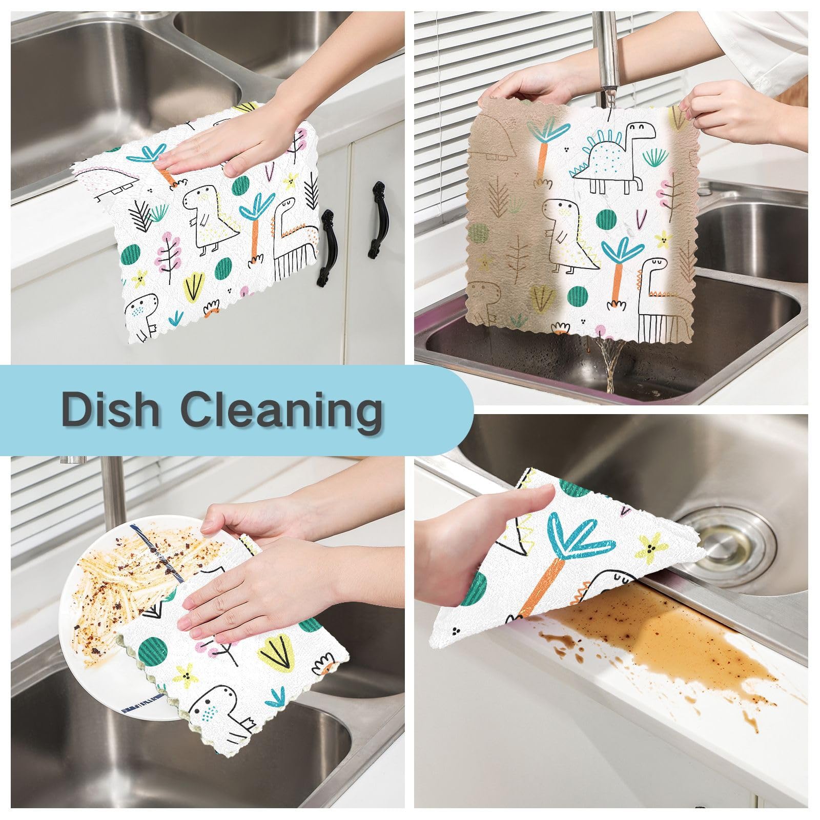 Lot De 6 Torchons De Cuisine Dinosaures Pour Enfants – 28x28 Cm, Absorbants & Ludiques - 13
