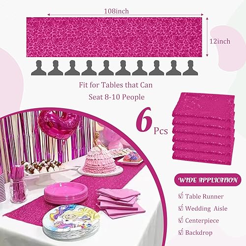 Miniatura 9 de Paquete de 6 manteles de lentejuelas rojas de 12 x 72 pulgadas, camino de mesa brillante de lentejuelas para baby shower, boda, fiesta de cumpleaños