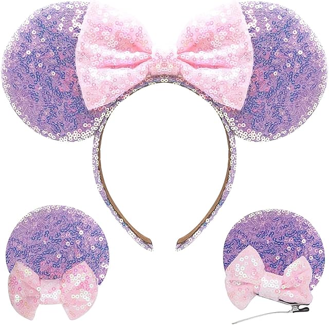 Siganorpy Mouse Ears Bow Headbands Mice Sequin Ears Headbands for Girls Women Cosplay Costume Glitter Princess Party Decoration Cosplay Costume for Girls & Women