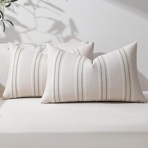 Miniatura 12 de Hckot Juego de 2 fundas de almohada navideñas de 20 x 20 pulgadas, fundas de almohada de lino con textura, fundas decorativas cuadradas para sofá,