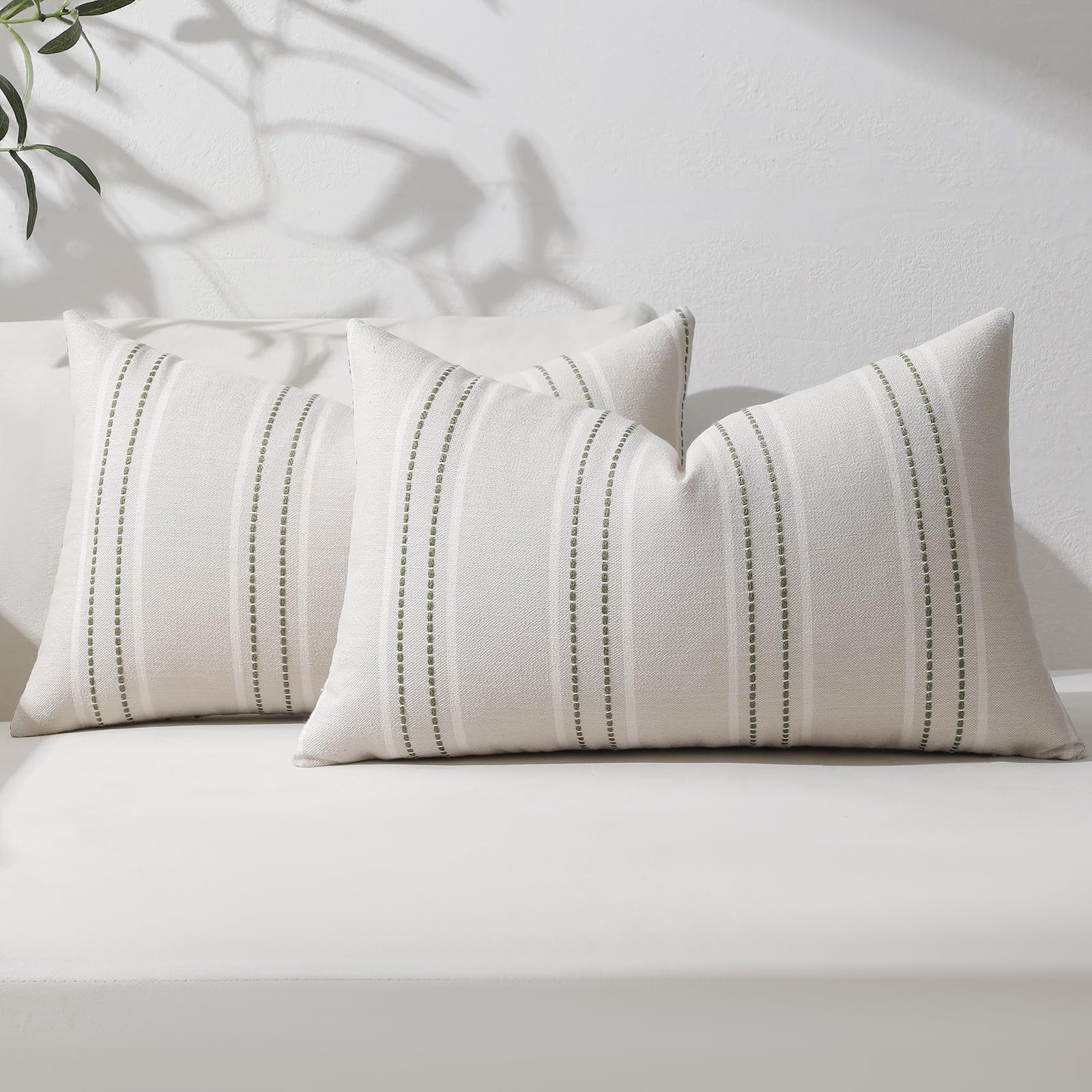Hckot Stripe Throw Pillow Covers 12x24 Lumbar Sage Green Pillow Covers