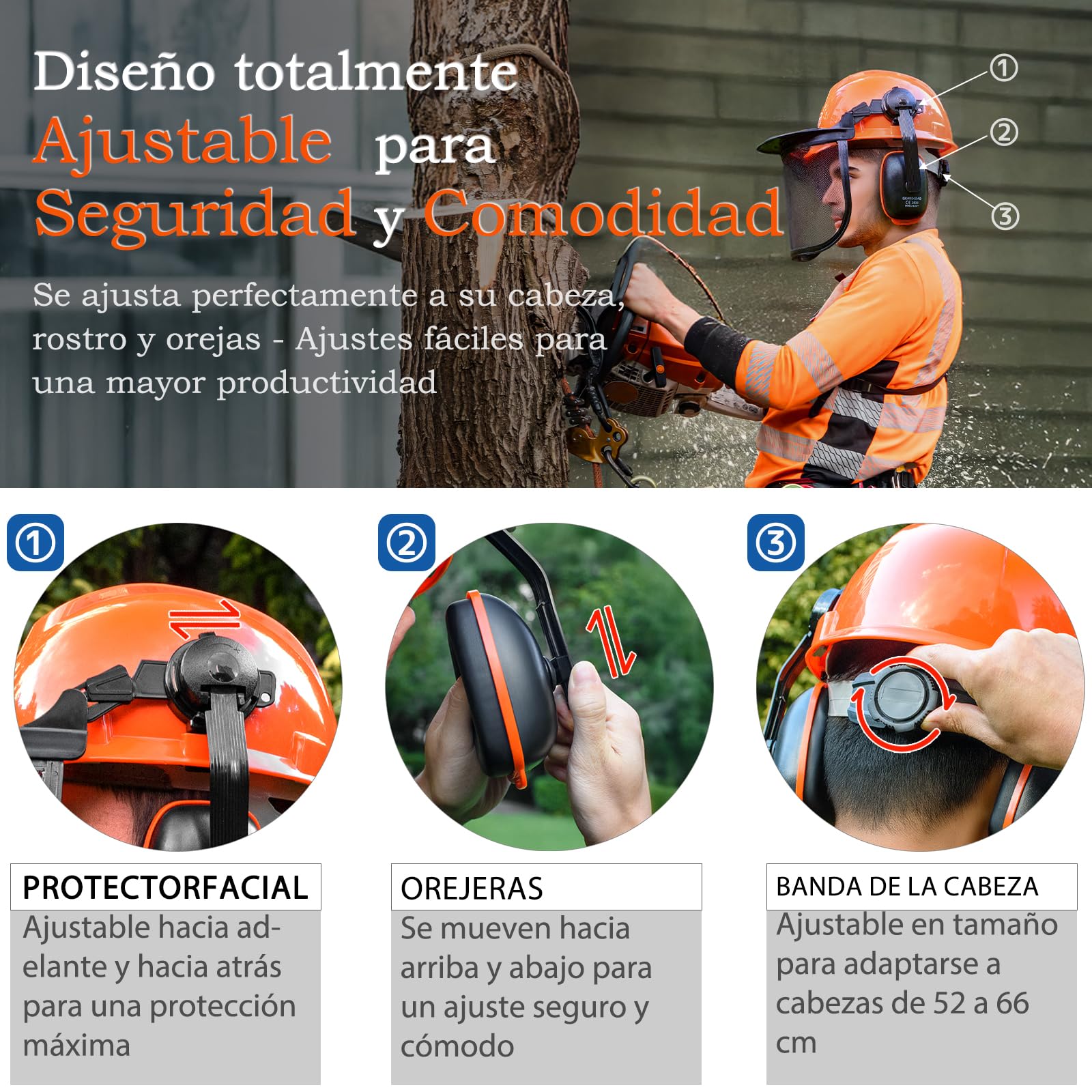 Casco de motosierra con protector facial de seguridad y orejeras, casco para uso en motosierra, casco de seguridad extraíble antivaho