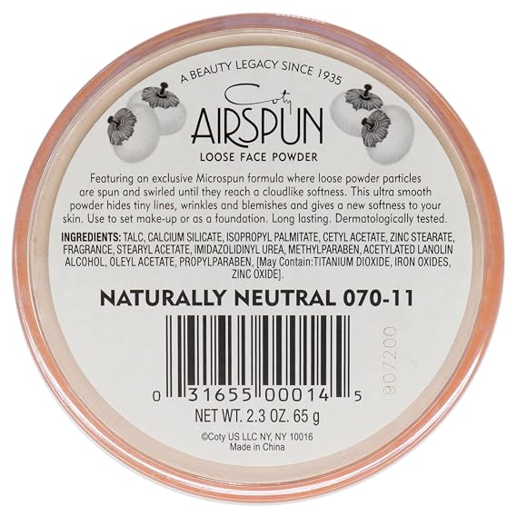 COTY AIRSPUN Face Powder, Natural Tone Loose Face Powder, Naturally Neutral, 2.3 Oz
