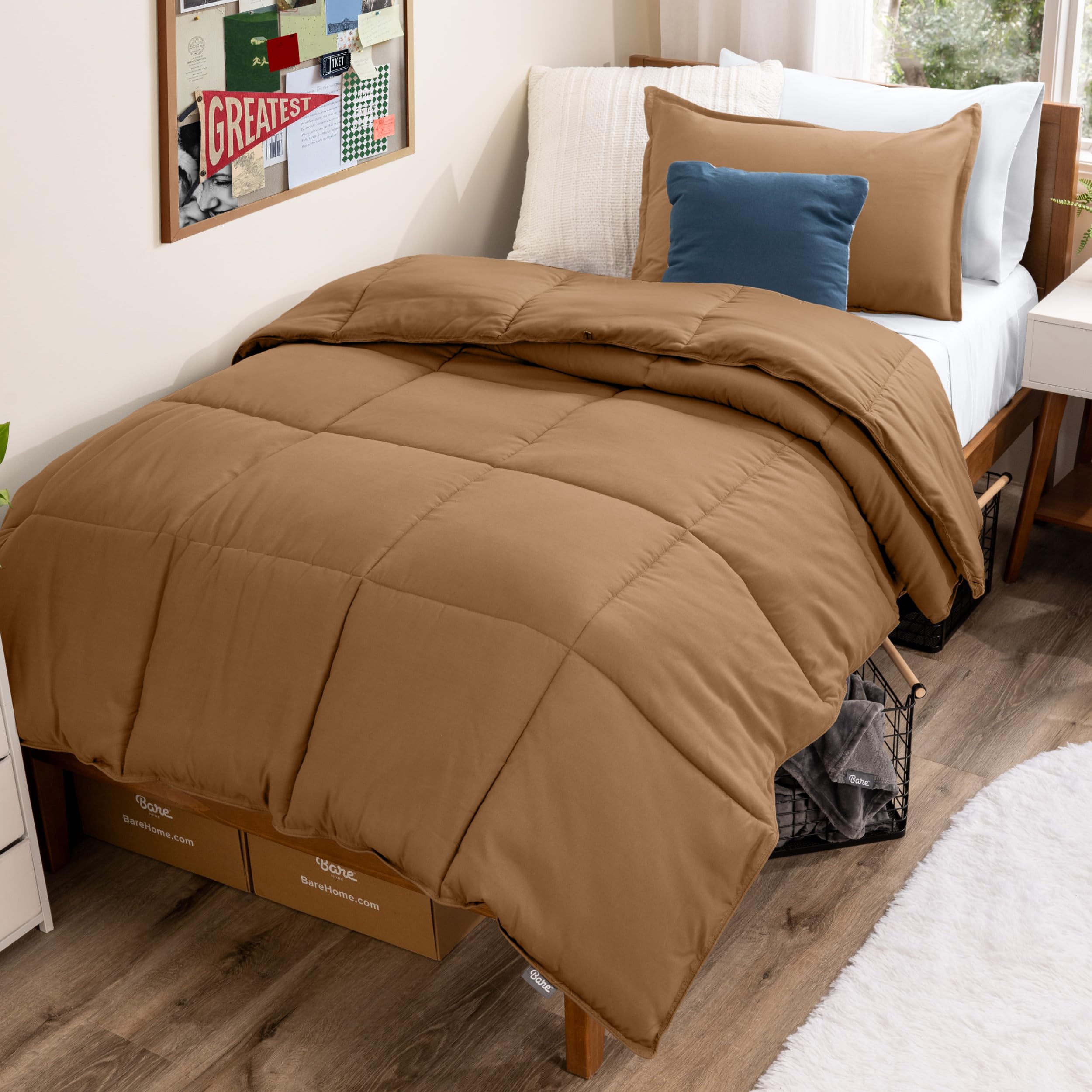 Photo 1 of Bare Home Comforter Set - Twin/Twin Extra Long Size - Ultra-Soft - Goose Down Alternative - Premium 1800 Series - All Season Warmth (Twin/Twin XL, Caramel)