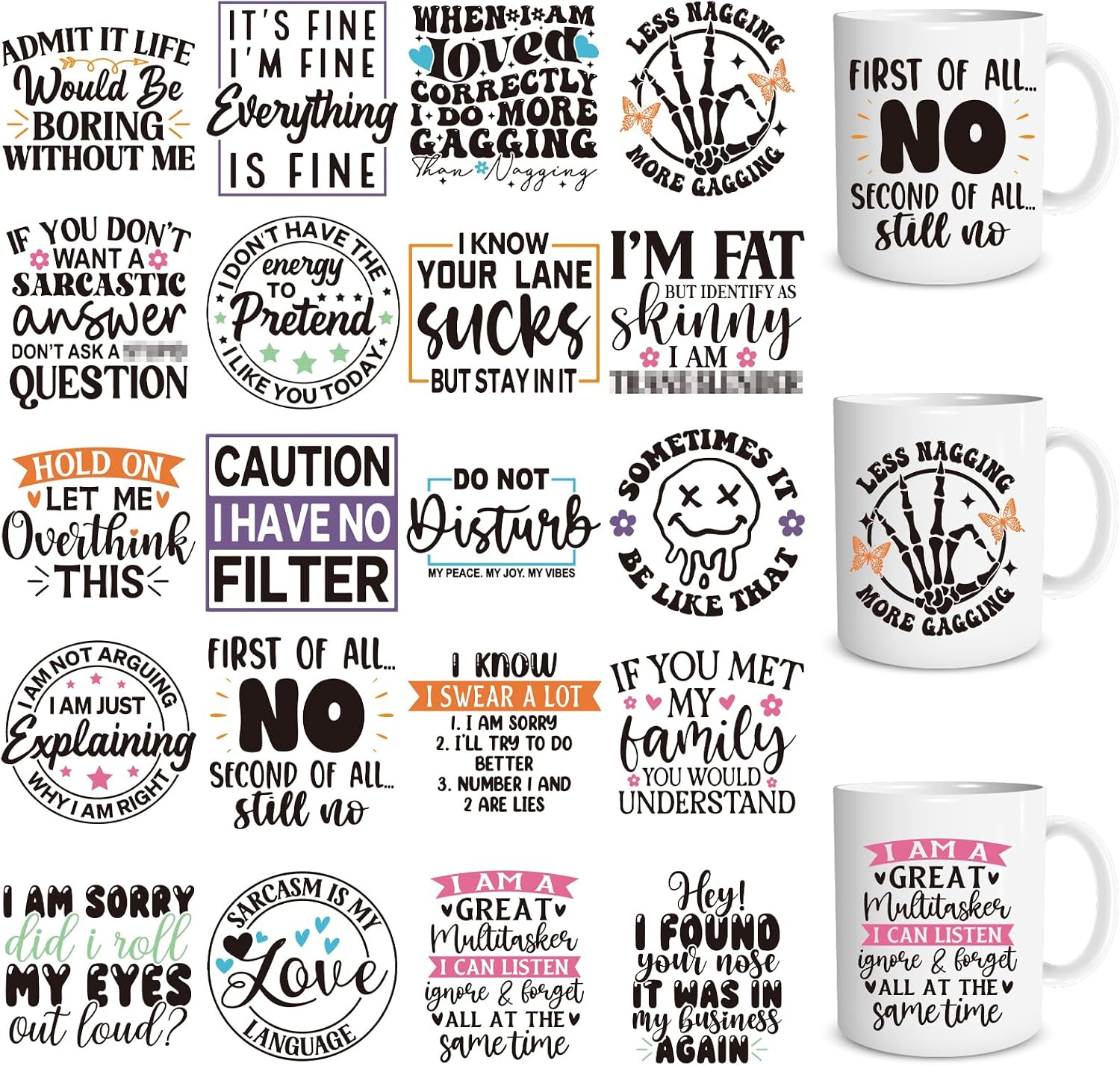 Shejdgart 20 Sheets Sarcastic UV DTF Cup Wrap Transfer Decals for Glass