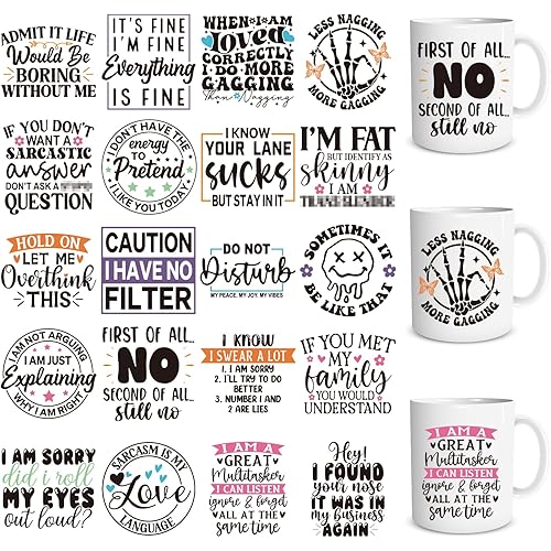 Shejdgart Funny UVDTF Cup Wrap - 20 Sheets Sarcastic UV DTF Cup Wraps for 16 OZ Glass, Humorous UV DTF Decals, Waterproof Rub on Transfer Stickers for Water Bottle Mug Tumbler, DIY Crafts