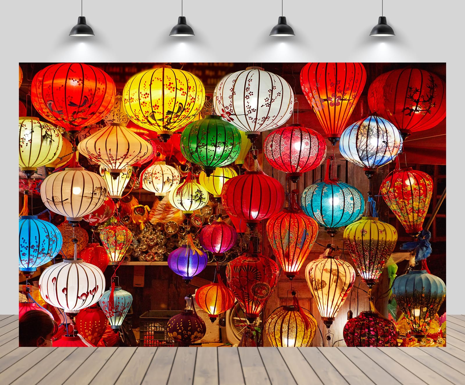 CHNYWORK 12x10ft Asian Lantern Backdrop Colorful Lanterns Vietnam Chinese Lunar New Year Spring Festival Eve Background Happy Chinese New Year Party