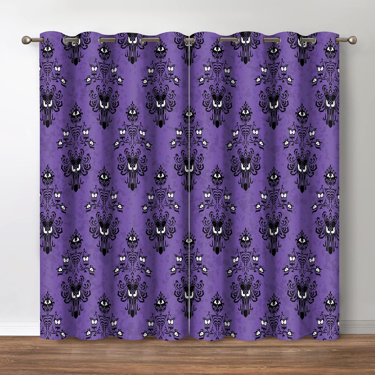 Jekeno Halloween Blackout Curtains Haunted House Mansion Decor Home Bedroom Living Room Darkening Purple Grommet Window Drapes 2 Panel Set, 42"x54"