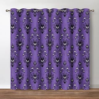 Jekeno Halloween Blackout Curtains Horror Spooky Drapes Haunted House Mansion Decor Home Bedroom Living Room Darkening Purple Grommet Window Drapes 2 Panel Set, 52"x84"