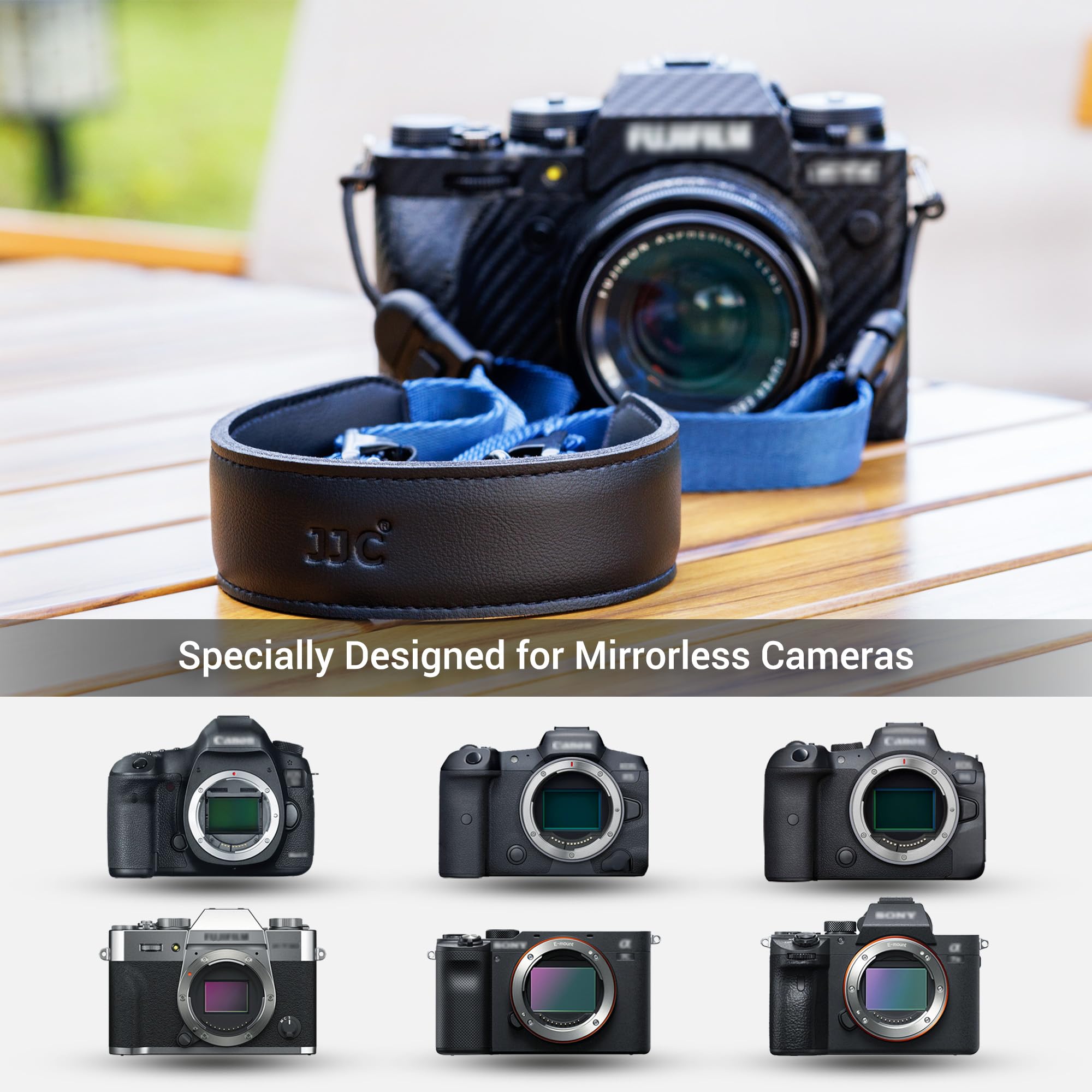 JJC Kamera-Schultergurt, Schnellentriegelungsgurt für spiegellose Kameras von Canon, Sony, Nikon, Fuji, verstellbar, mit Schnellwechselplatte, Tragfähigkeit 80 kg, Schwarz, Schwarz , One size