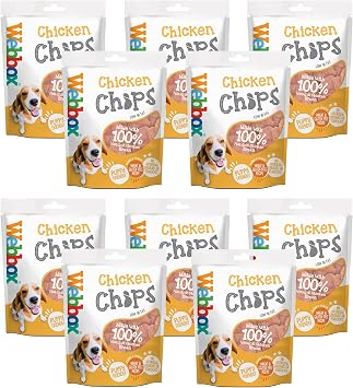 Webbox Chicken Chips Dog Treats - Made with 100 Percent Natural Chicken Breast, Puppy Friendly, Low Fat, Wheat and Gluten Free (10 x 80g Packs)
