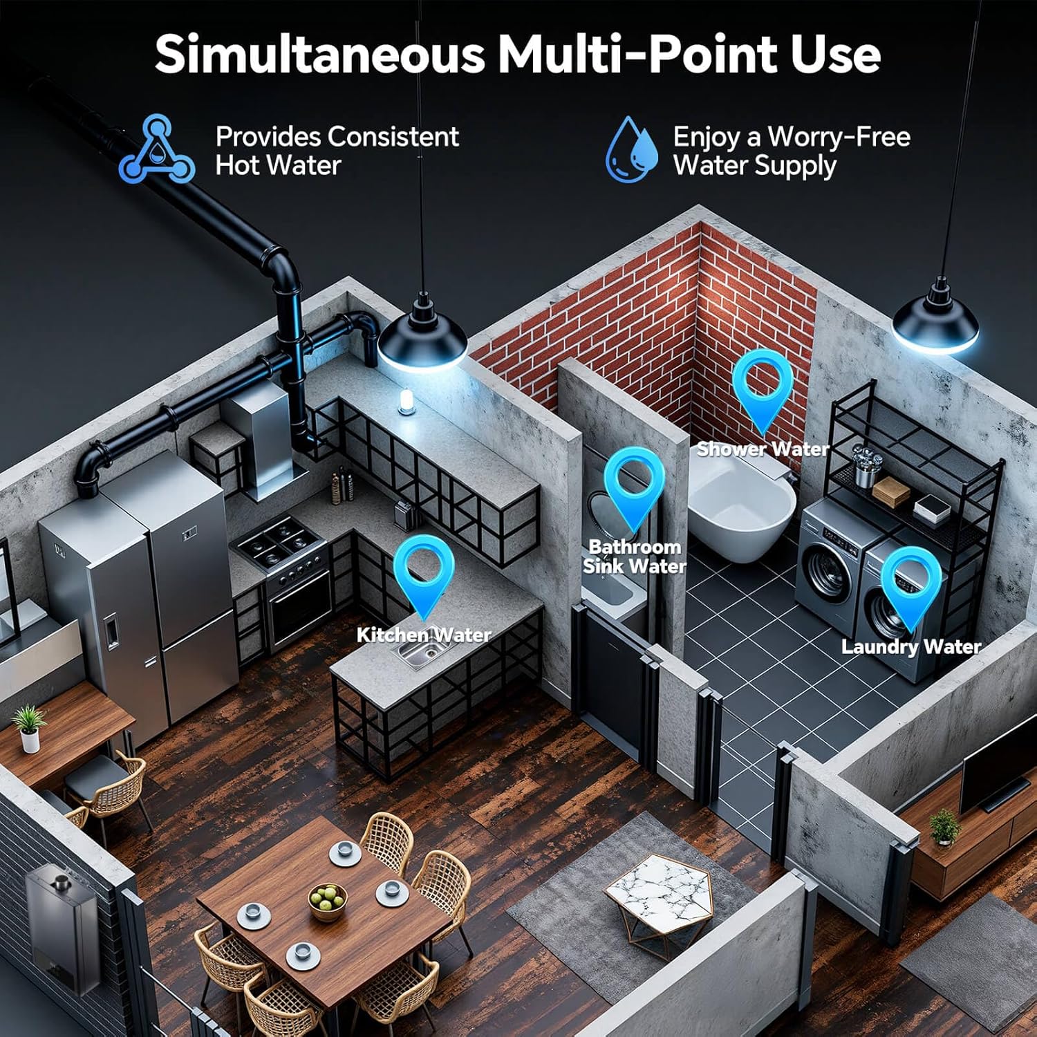 SNDOAS Tankless Water Heater Gas,Up to 4.75GPM 18L Water Heater Natural Gas with LED Display,102,000 BTU Instant Hot Water Heater On Demand for Whole House,Ultra Quiet,Forced Exhaust,Indoor Use