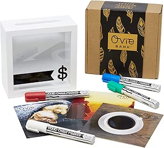 Ovie Adult Piggy Bank $ - Shadow Box with Wood Frame - 6X6 Frames - Clear Glass/Picture Background/Colored Markers (Money Bank) - coolthings.us