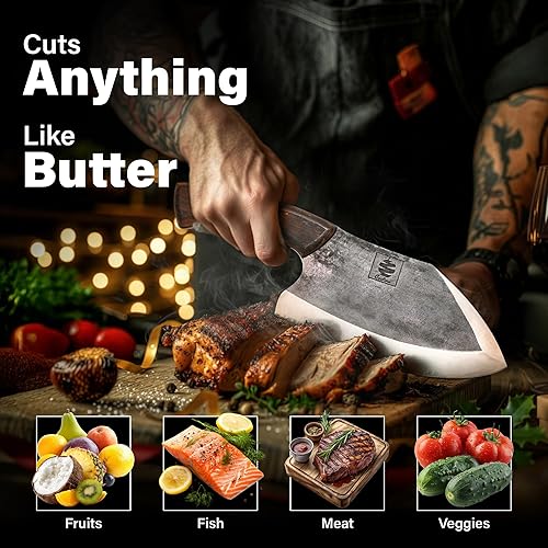 Miniatura 3 de COOLINA Lixy - Cuchillo de chef de 8.7 pulgadas, forjado a mano, acero revestido de manganeso alto, cuchillo de carnicero de espiga completa,