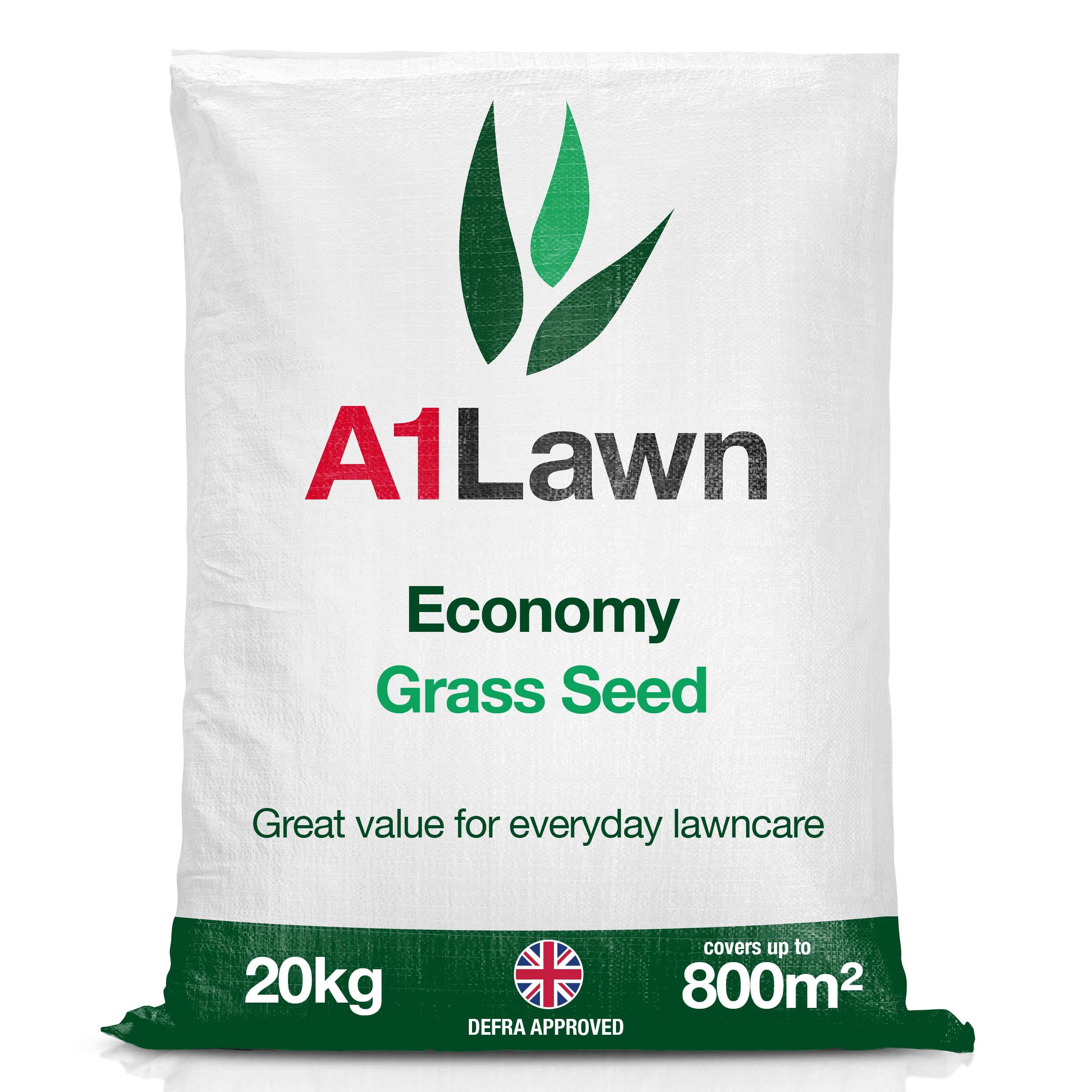 A1 Lawn, Economy Grass Seed 5kg - Hard Wearing, Fast Growing, DEFRA Certified, Great Value for New Lawns & Repair, 20kg