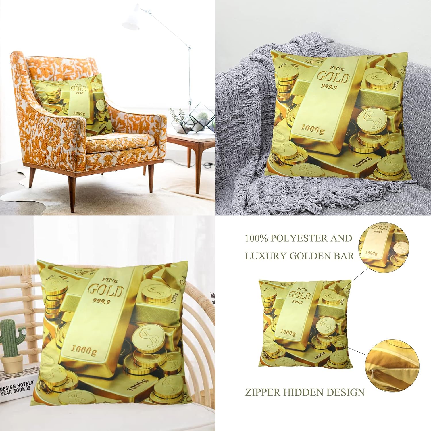 Gold Throw Pillow Covers Set of 2 18*18 Golden Pillow Case Decorative Pillow Covers Luxury Pillow Covers