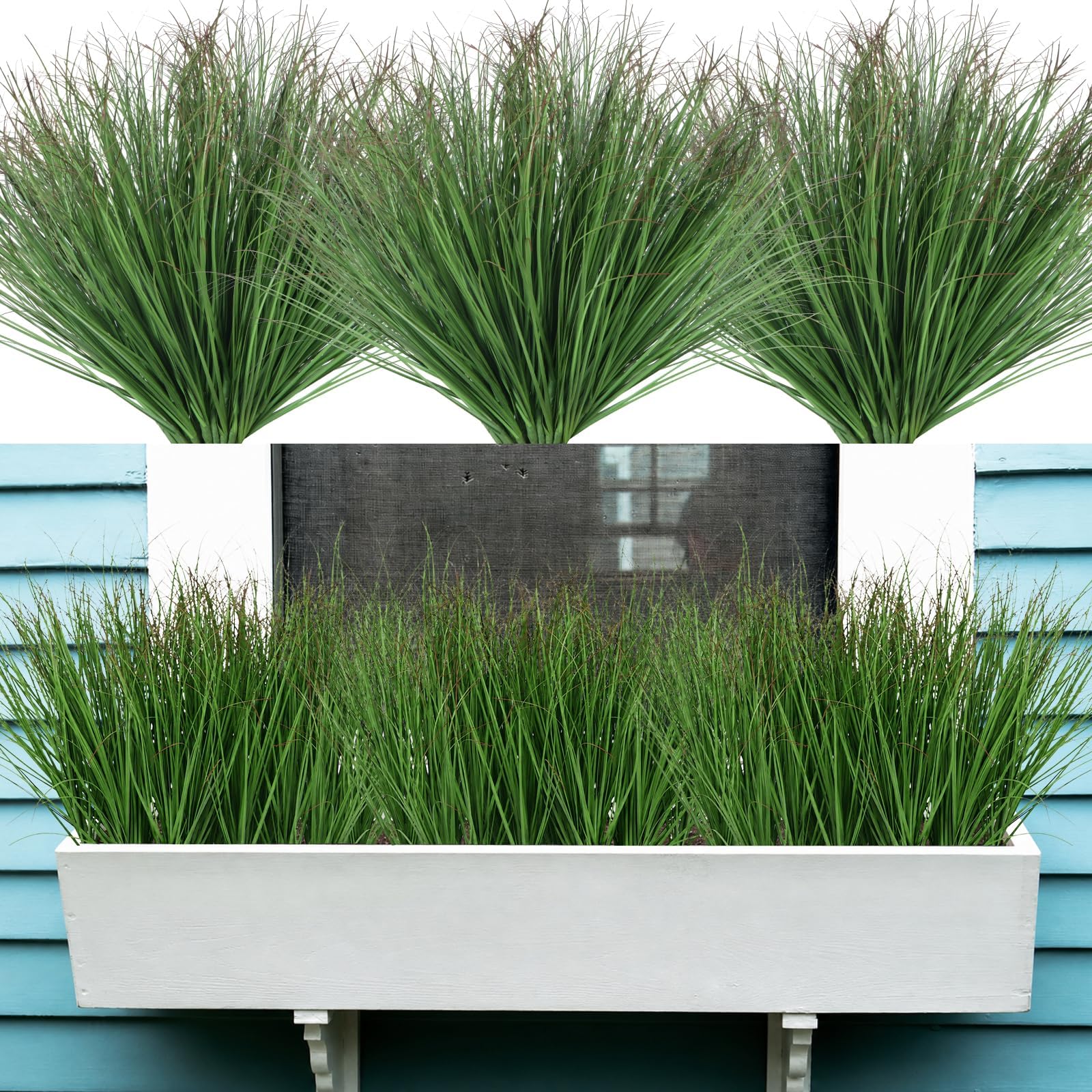 48 Bundles Artificial Grass Plants Outdoor Fake Grass Greenery Stems 16Inch