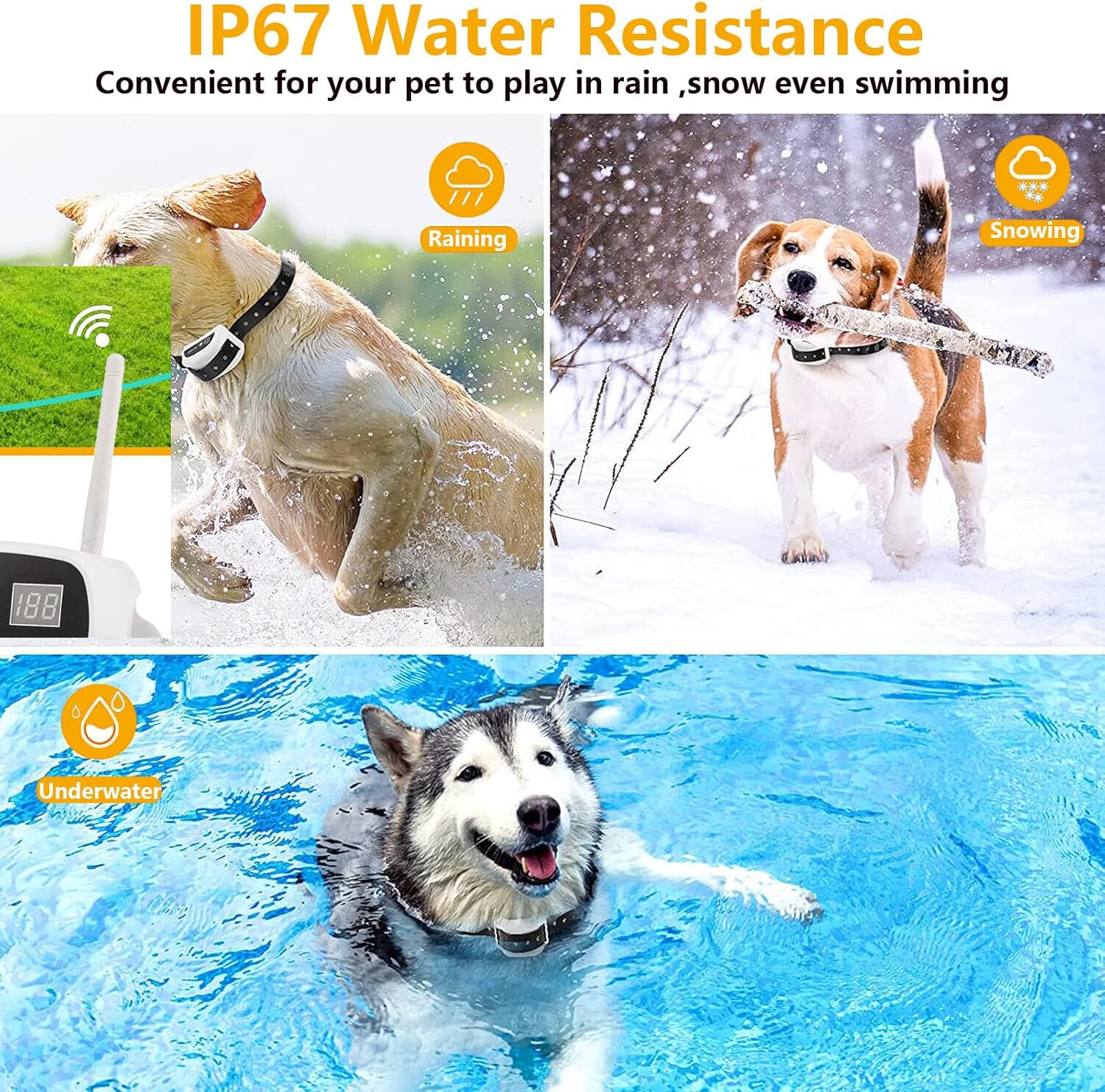 Wireless Dog Fence,Outside Stubborn Dog Boundary Fence System,Electric Pet Dogs Containment System,Adjustable Range Up to 1640ft,with IP67 Waterproof Training Collar,for 1 2 3 Dogs,for3dogs