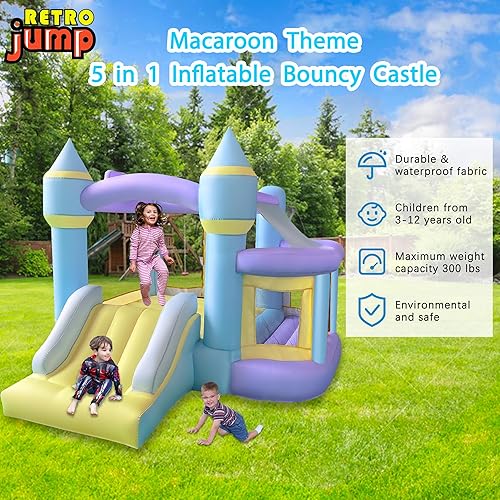Miniatura 2 de RETRO JUMP Casa inflable para rebotar, casa inflable para niños al aire libre, casa inflable para niños con piscina de pelotas de salto y aro de