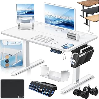 KESSER® Secretária elétrica ajustável em altura, secretária ergonómica de bipedestação, controlo de memória de 3 funções, incl. rodas de 360° e porta de carregamento USB, 100x60 cm - Branco
