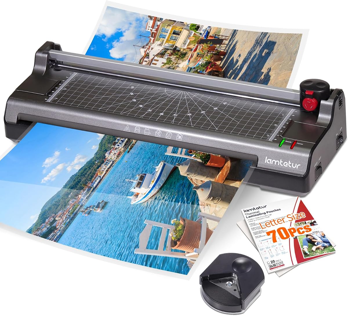 Lamtetur Máquina Laminadora Térmica A3 con 70 Hojas Laminadas Tamaño Carta | Máquina laminadora 11X17 para oficina, hogar, escuela, maestro, laminación en frío y caliente de 13 pulgadas, 3-5Mil con cortador de papel, redondeadora de esquinas