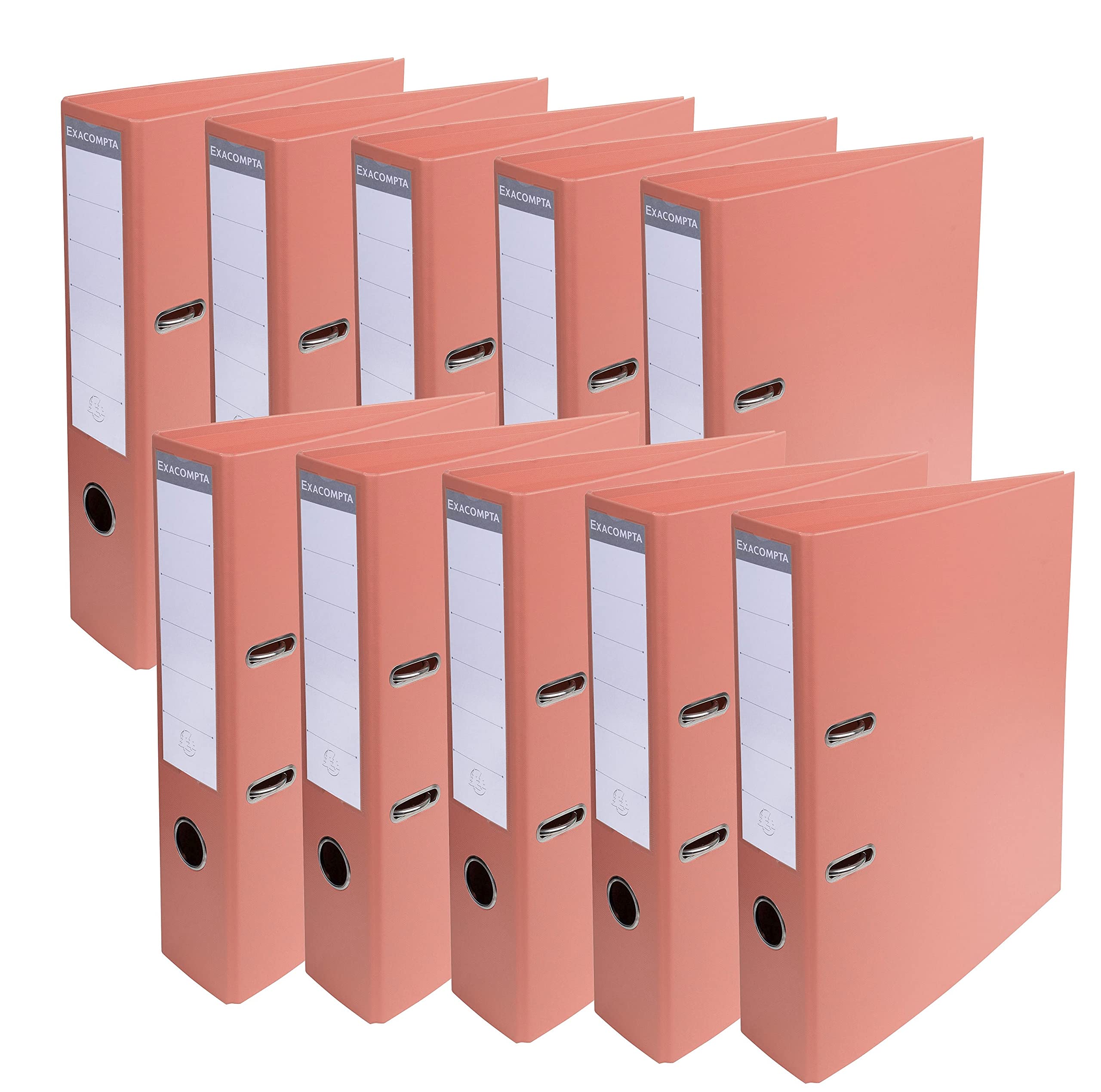 Exacompta - Ref. 53705E - Box of 10 PVC lever arch files - 70 mm spine - 75 mm mechanical - External dimensions: 32 x 29 x 7 cm - A4 file format - Colour: Salmon — image 1