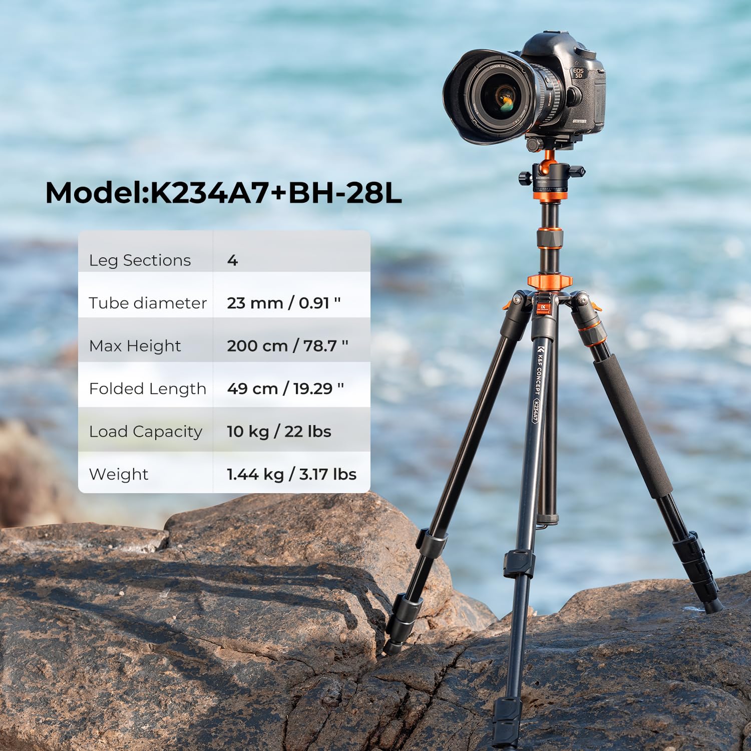 K&F Concept 200cm Stativ, Aluminium Kamera Stativ, K234A7(S210) Tripod mit Einbeinstativ Funktion, 360° Kugelkopf inkl. Schnellverwechselplatte für Canon Nikon Sony Olympus