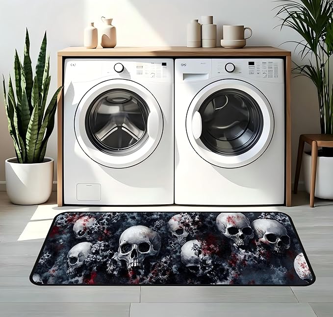 Decorative Laundry Room Floor Mat Skull Non-Slip Washable Farmhouse Kitchen Rug 48