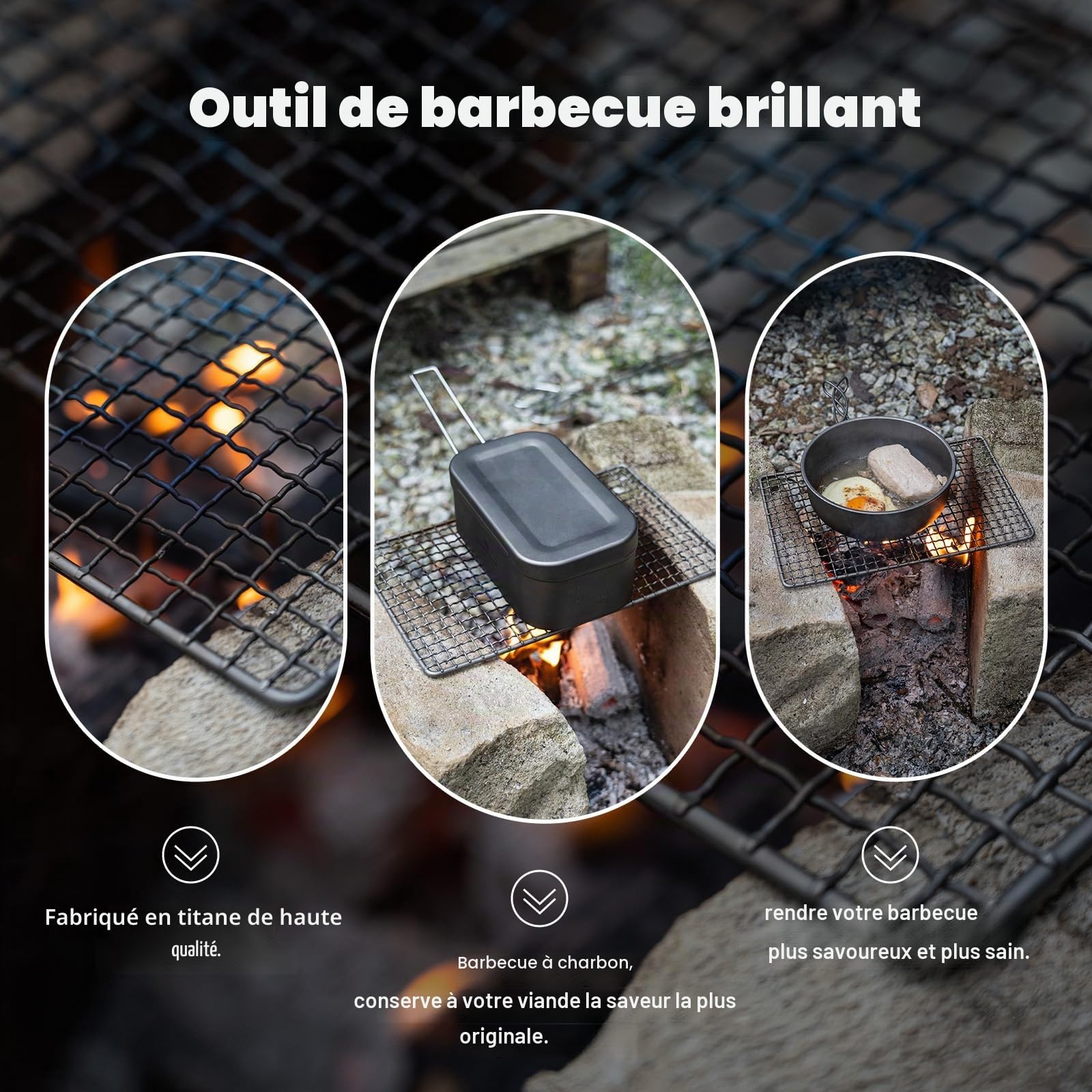 Boundless Voyage Barbecue au Charbon de Titane Durable de Taille Mini avec Sac de Transport