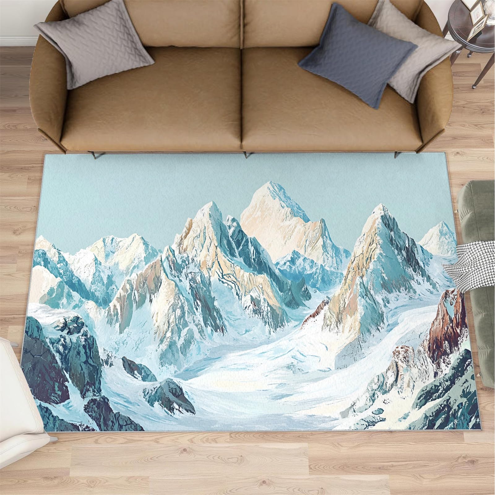 Tapis de cuisine lavable et absorbant motif montagne enneigée