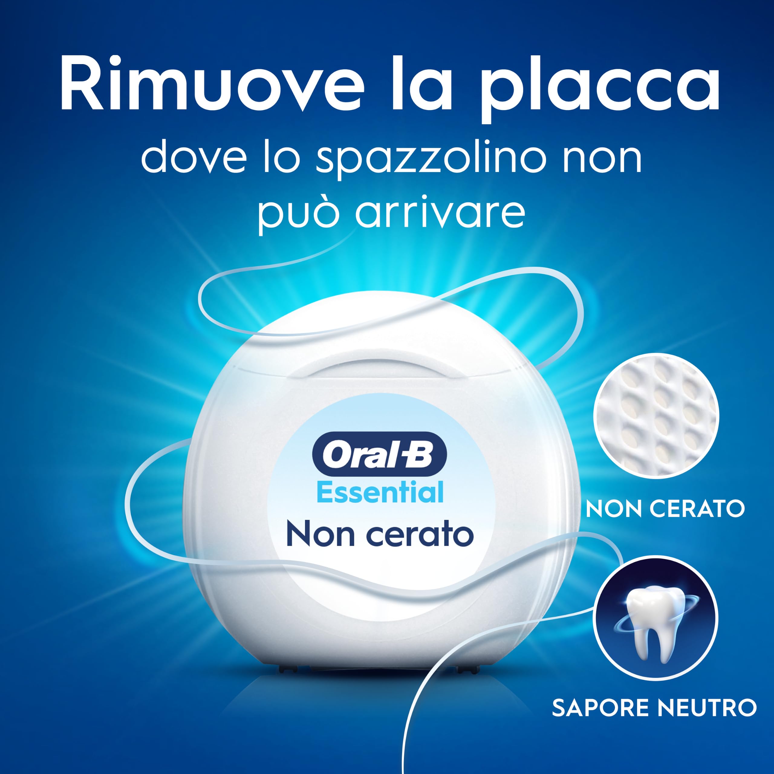 Oral-B Filo Interdentale Cerato, Essential Floss, Neutro 12x50m | Filo Interdentale Essential Floss - Rimuove la Placca - Cerato - Sapore Neutro 50m