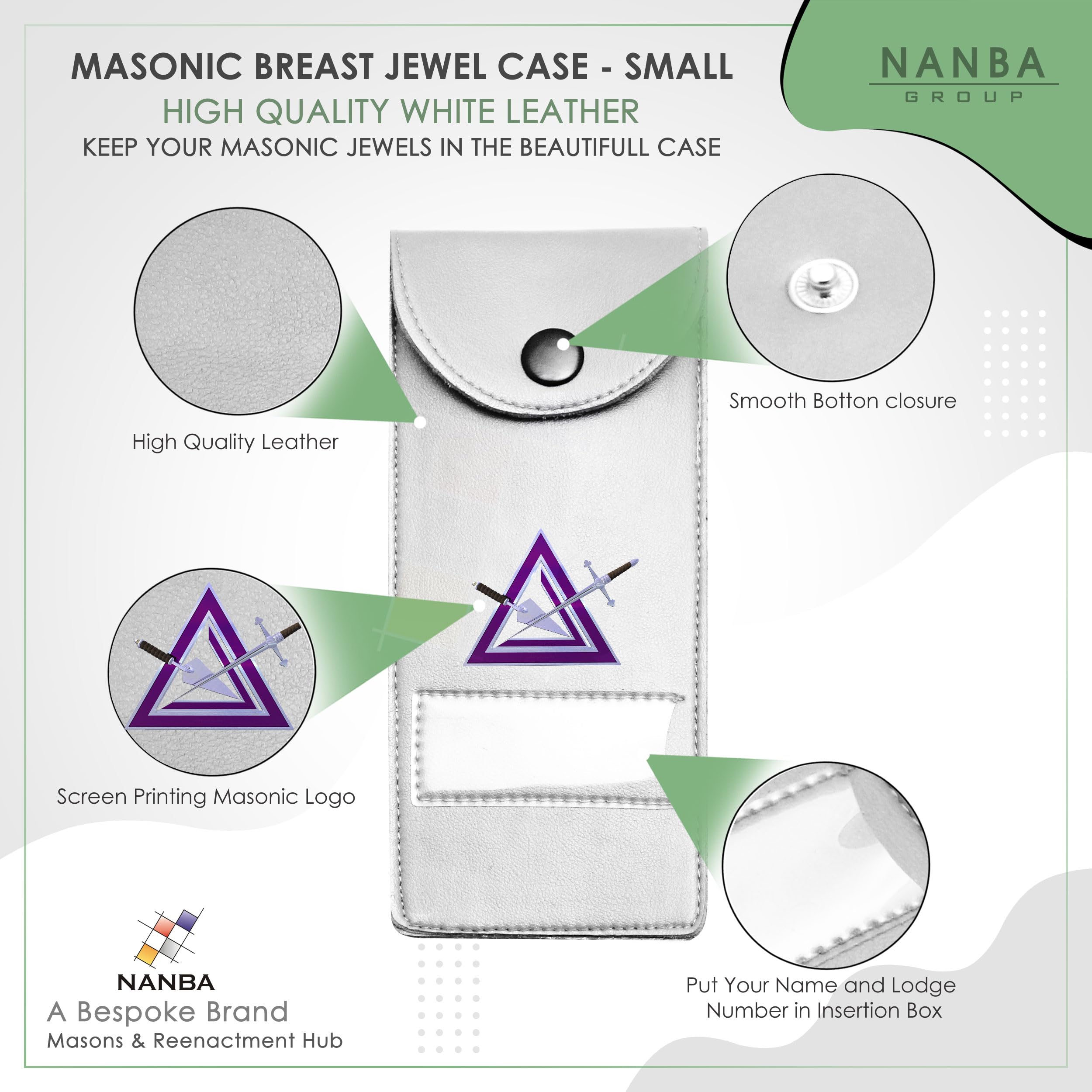 Masonic Regalia Pocket Jewel Holder Case Leather Carry Wallet - Freemason Jewels, Pins & Badges Holder - TOSL Purple & White