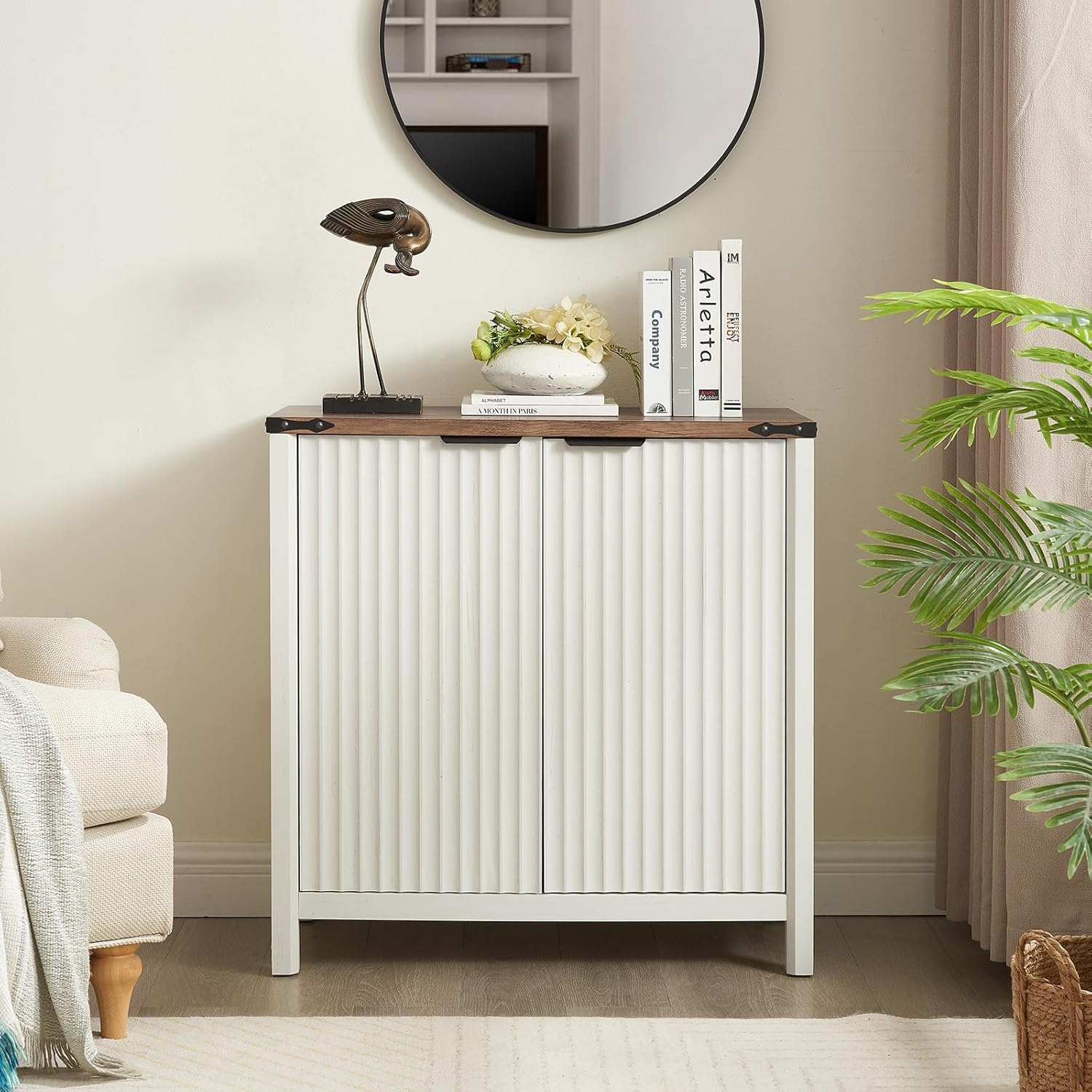 32" Fluted Sideboard Cabinet Set of 2 - Modern Farmhouse Storage Organizers with Adjustable Shelves, Coffee Bar & Entryway Furniture for Kitchen/Living Room (Navy Blue)