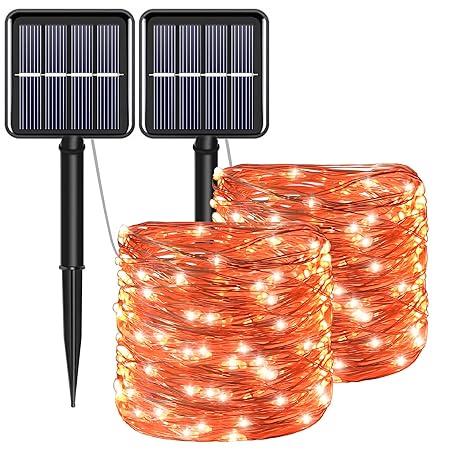 YAOZHOU Solar Copper String Lights 72ft 100 LED?2 Pack? 8 Modes Outdoor String Lights Waterproof Fairy Lights for Garden, Patio, Fence, Balcony, Outdoors(Orange Color 2pcs)