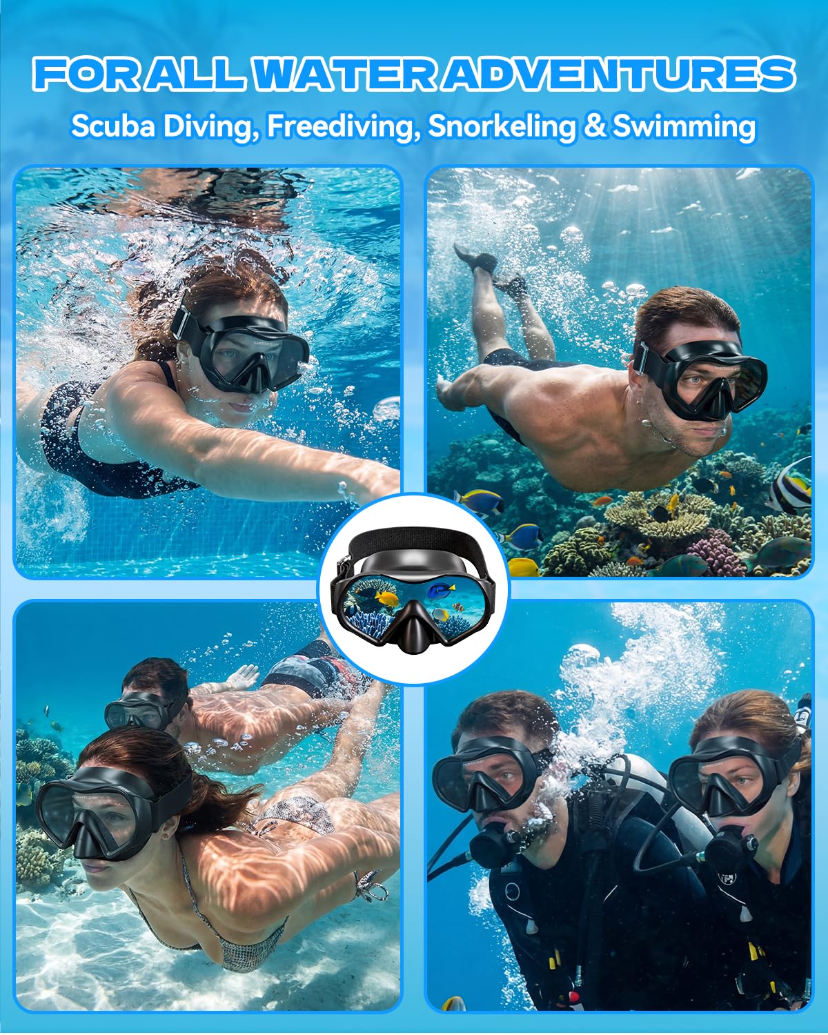 Aegend Paquete de 2 gafas de natación, máscara de buceo para adultos, hombres y mujeres, cubierta de nariz, correa de punto suave