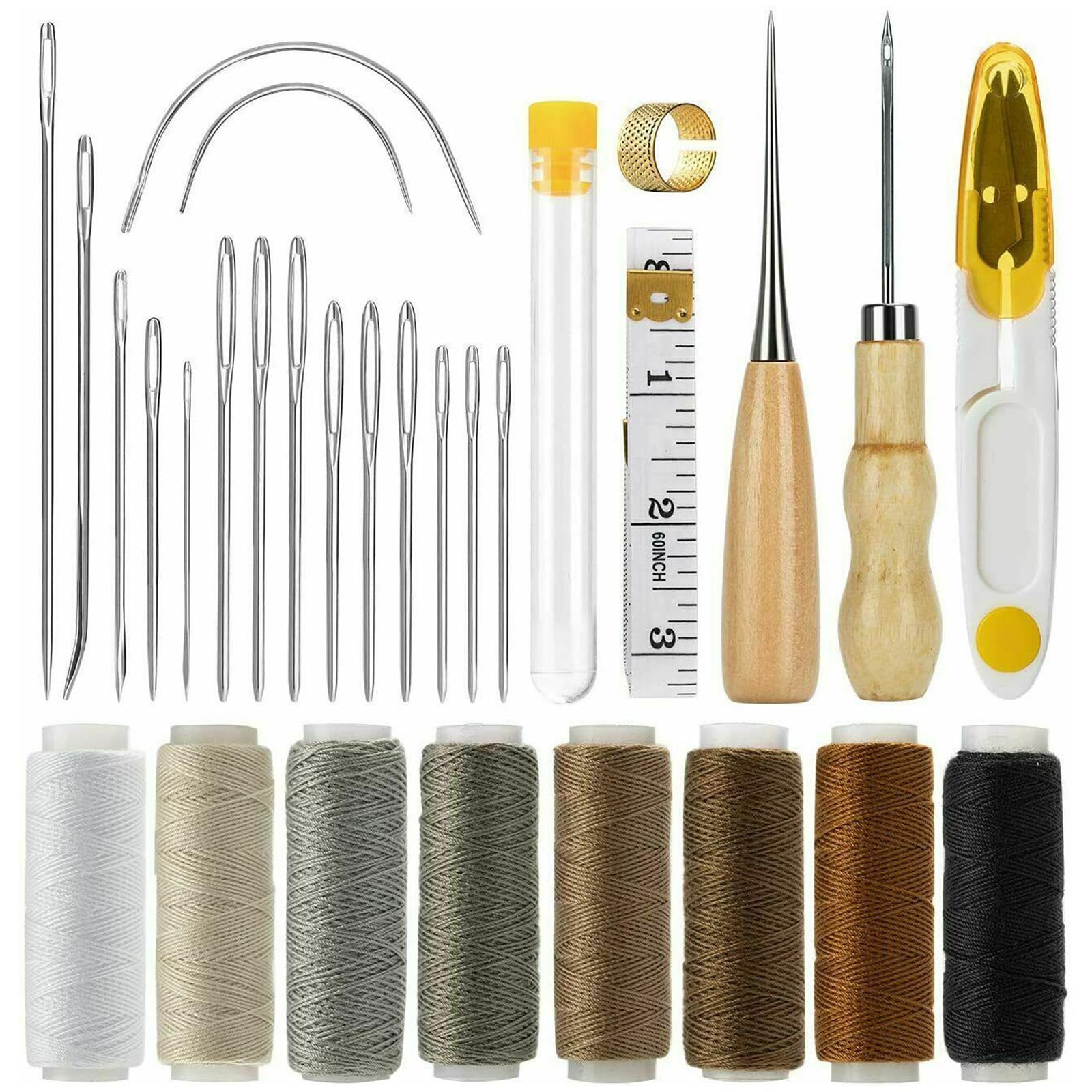 HUIKKJP レザークラフト 糸 29点セット革工具セット手縫い 裁縫工具 手作り DIY 針 革用 レザー 紐 綿糸 皮革工具