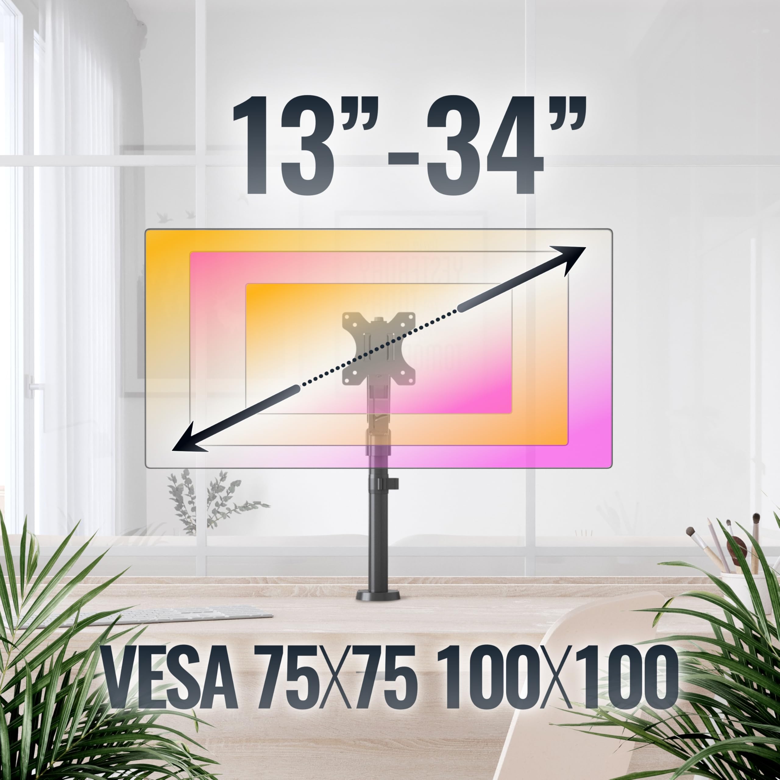 RICOO Uchwyt do monitora na stół sprężyna gazowa do 17 – 32 cali, uchwyt stołowy VESA, ramię monitora TS9511, uchwyt do monitora, 1 uchwyt na monitor