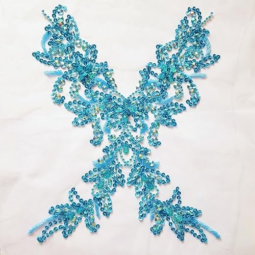 Vista 21 de Parche de cristal único hecho a mano cosido en piedras de lentejuelas de 15.3 x 11.4 pulgadas, accesorio para vestido, cristal de costura para Blanco