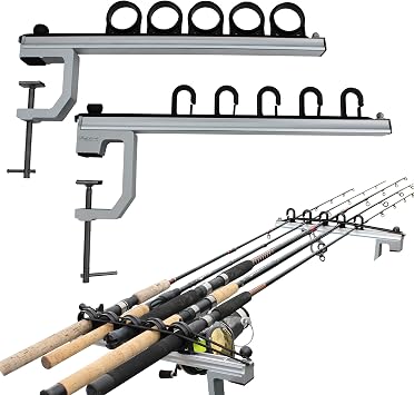 Rush Creek Creations 5-Rod Truck Bed Fishing Rod Holder, Fishing Gear | Universal Portable Storage, Gray/black, 5-Rod Capacity, Aluminum, Black / Gray, Truck Bed, For Boat, Truck, Fishing Gear