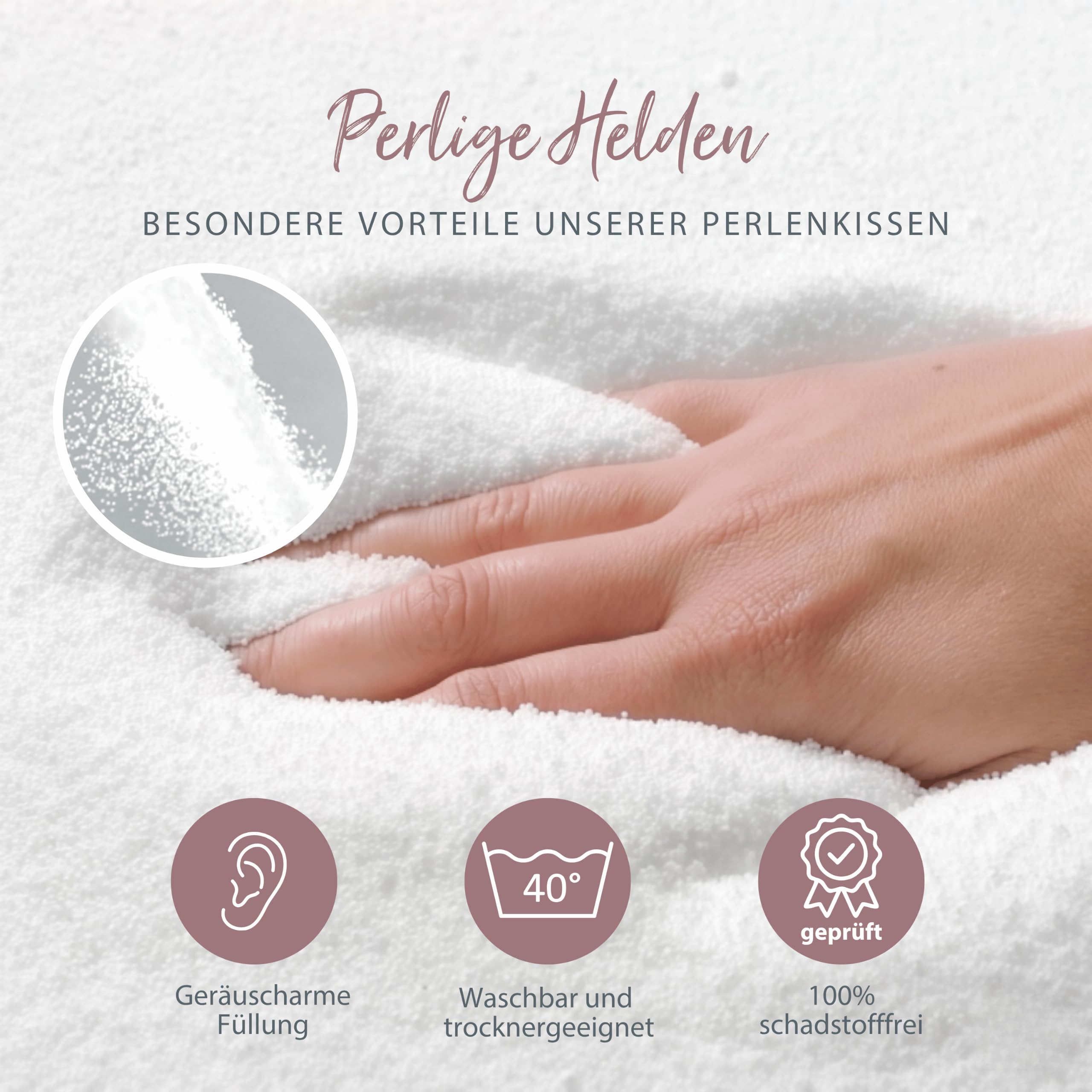 Theraline Plüschmond Stillkissen, Kopfkissen und Nackenkissen mit Perlen, ergonomisches Kissen zum Stillen, Schlafen und Lesen, Stillmond mit Plüsch, Mondkissen waschbar bis 40°C Farbe: Creme