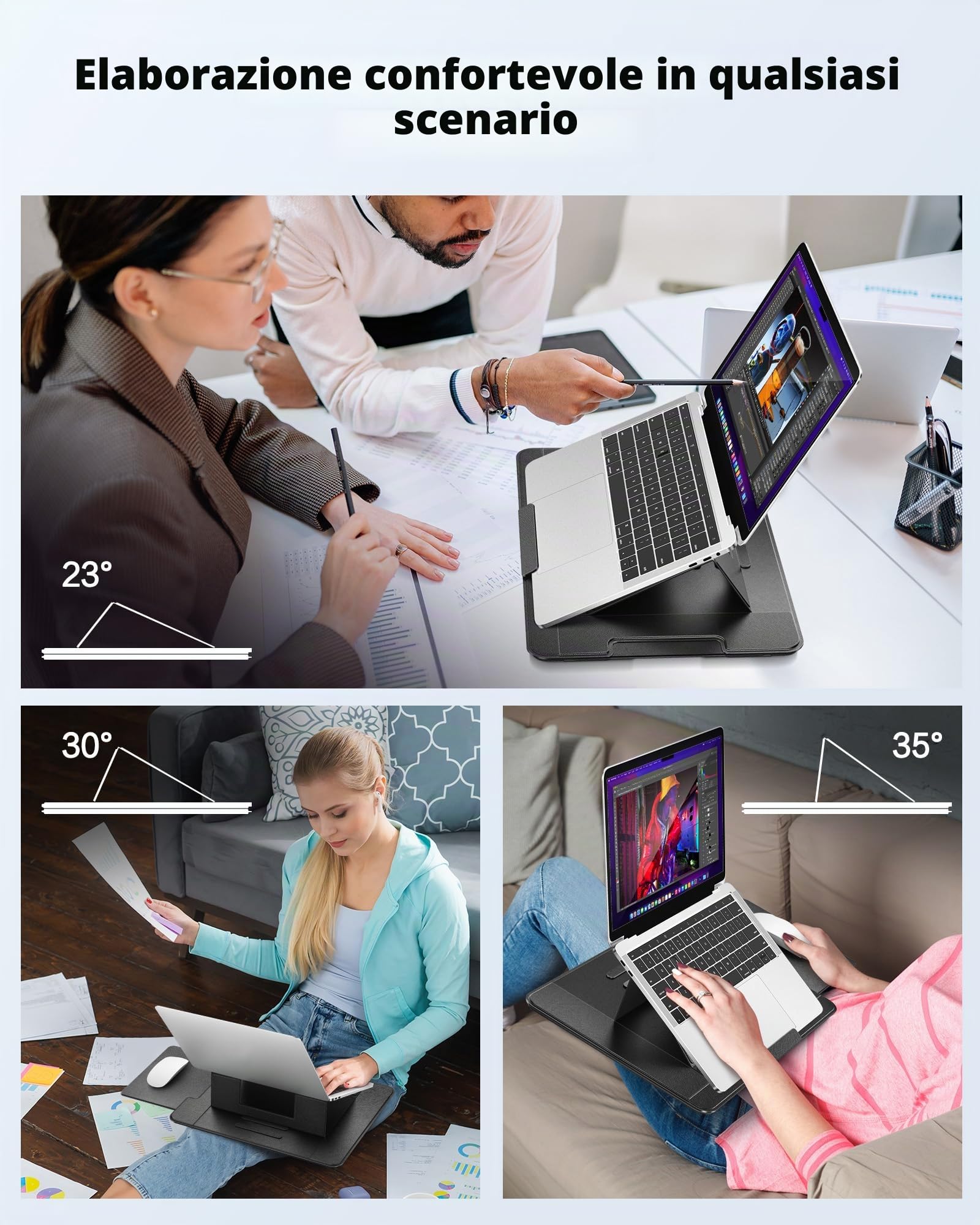 AboveTEK Vassoio Portatile per PC Portatili con Tappetino per Mouse Retraibile a Destra, 3 Angolazioni Ergonomiche, Scudo Termico Antiscivolo, Supporto Portatile per Laptop per Letto, Divano, Viaggi