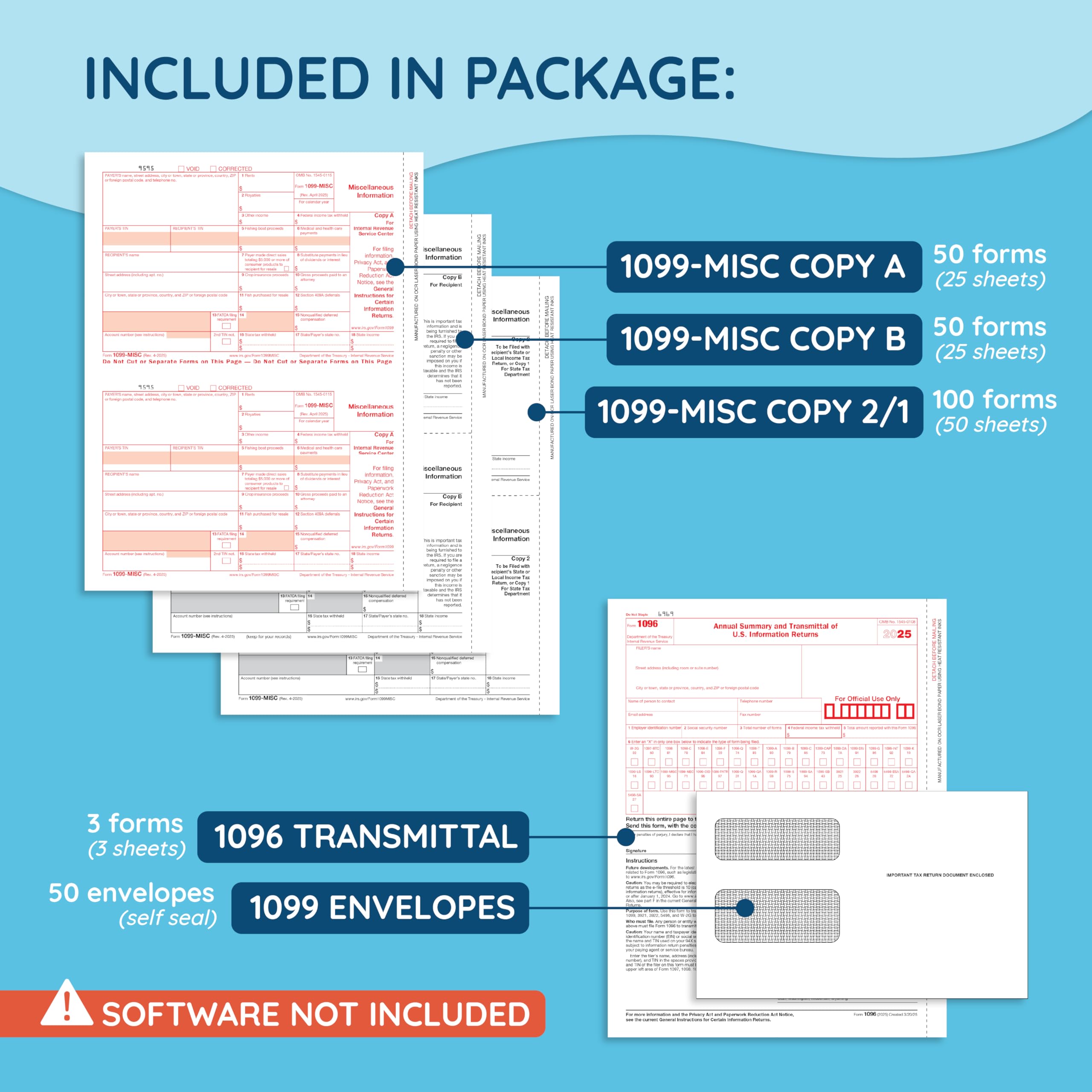1099 Misc Forms 2020 4 Part Tax Forms Kit, 50 Vendor Kit of Laser Forms, Compatible with Quickbooks and Accounting Software - Image 2