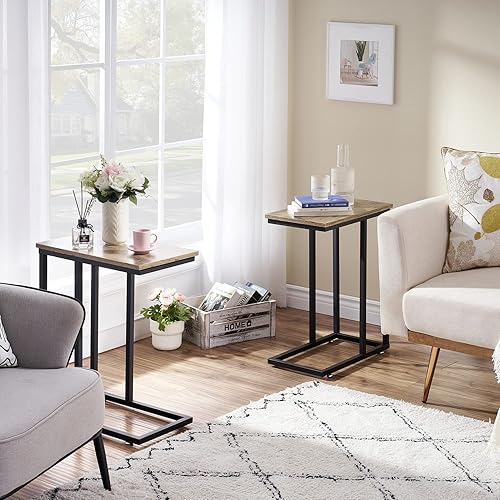 Miniatura 4 de VECELO Mesa auxiliar en forma de C, estilo aperitivo para sala de estar, sofá, bandeja de TV, juego de 2 (gris)