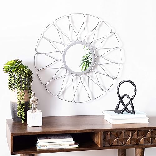 SAFAVIEH Home Luck Silver Flower - Espejo decorativo redondo de 23 pulgadas