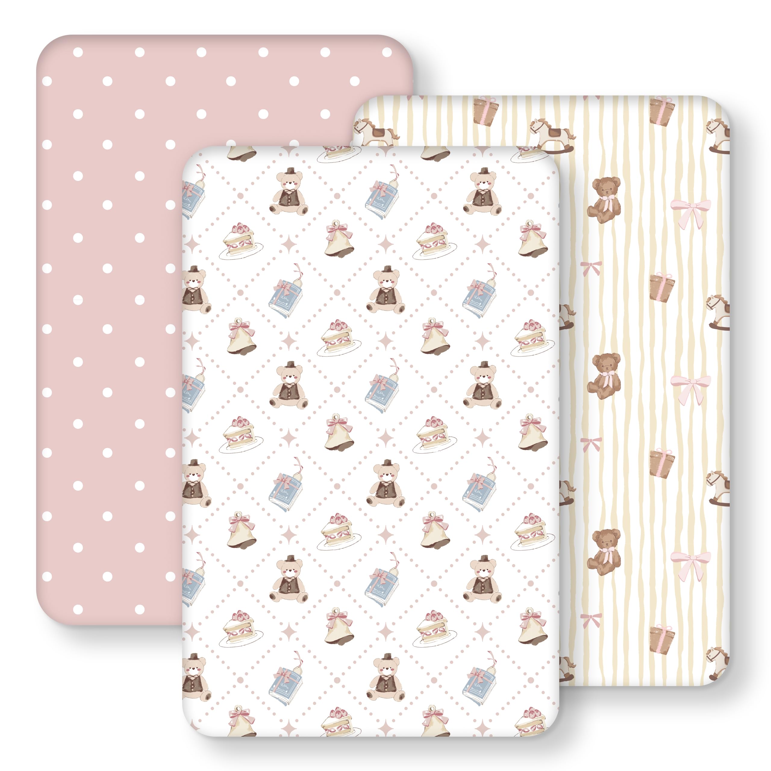 Baby Bedside Bassinet Sheets Fitted, 33”x20” Compatible with Baby Delight Dream On Me &amp; Most Rectangle Bedside Sleeper Bassinet Mattresses, Super Soft Microfiber Pink Bear