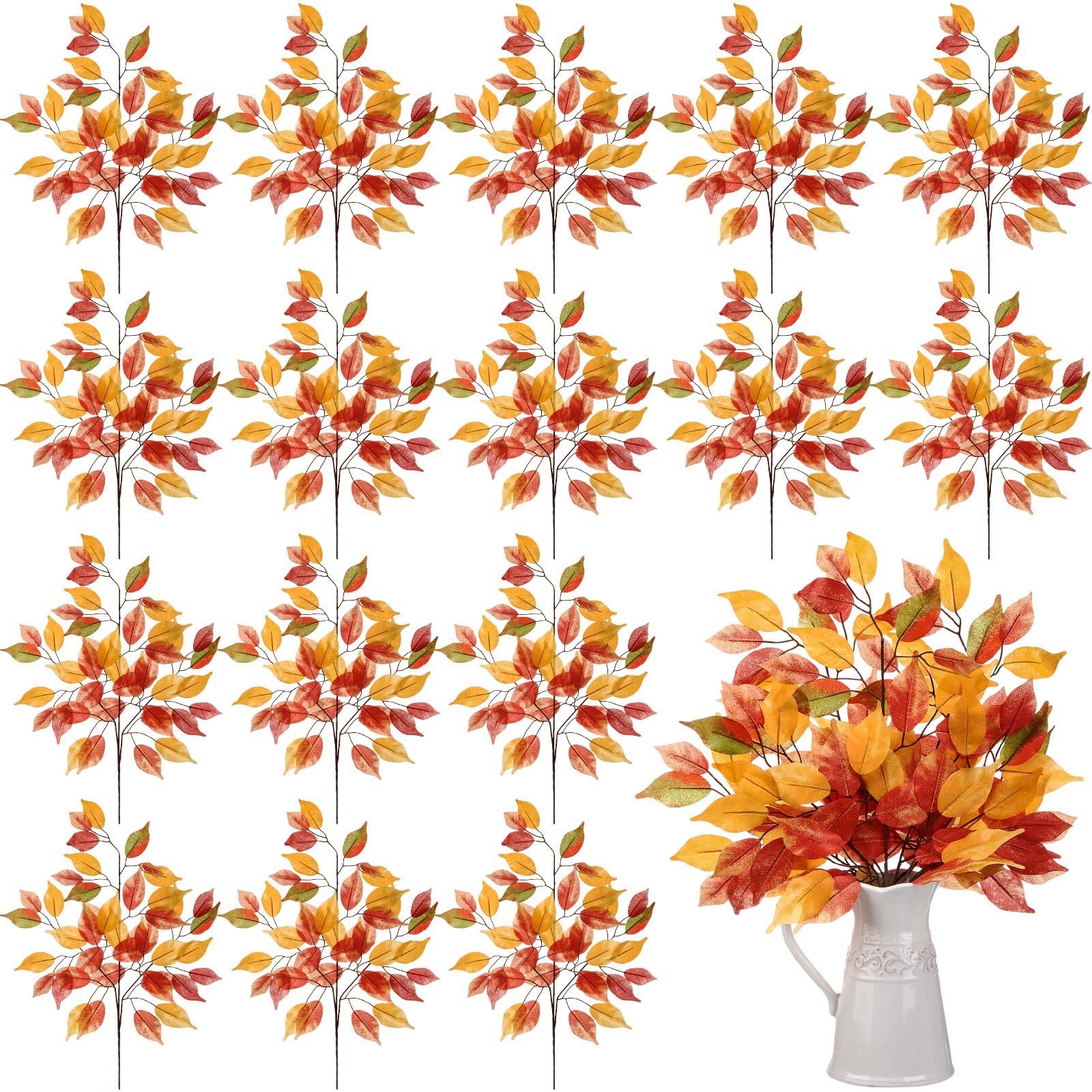 30 rami artificiali di foglie autunnali, 60 cm, foglie di ficus, rami di albero, steli artificiali, pianta autunnale per matrimoni, autunno, Ringraziamento, casa, fattoria, centrotavola