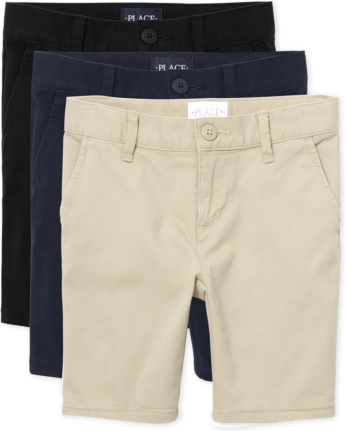 The Children's Place Girl's Chino Shorts, Black/Sandy/Tidal, 14